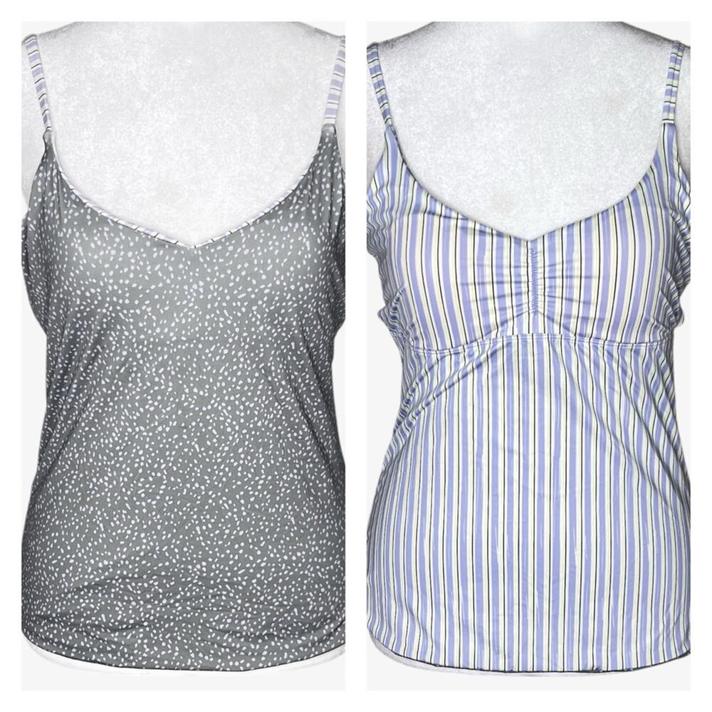 NWT Prana Jess Reversible Tankini Swim Top Womens S Polkadot Stripes UPF 50+